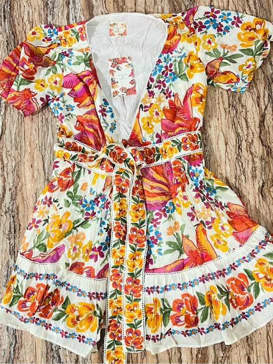 Sezane Dresses & Skirts - Sezane Floral Cotton Mini Dress in White with Yellow, Pink & Orange Flowers
